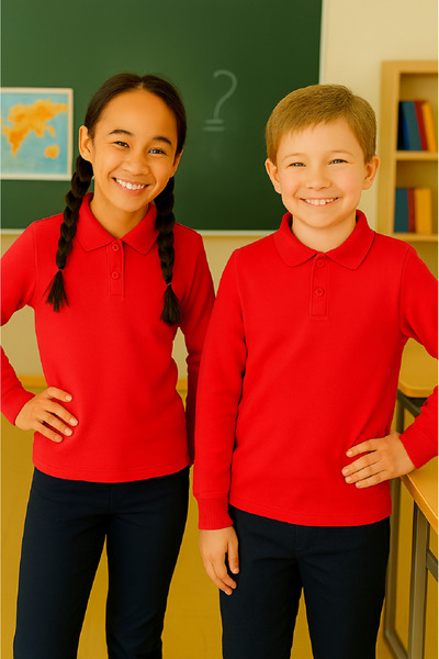 chulfa Long Sleeve School Uniform Sweet T-Shirt 2 Buttons Unisex 1Pcs