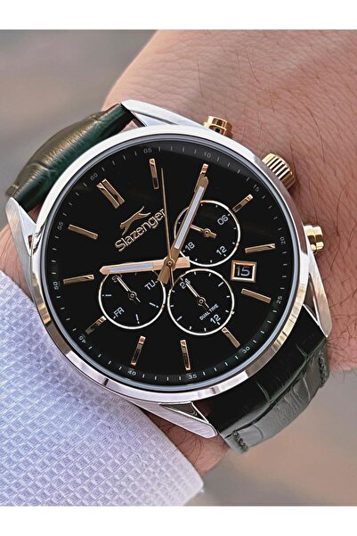 Slazenger Green Leather Cord Inside Functions Active 10 Atm Water Resistant Men Wristwatch Esl.09.2124.2.02