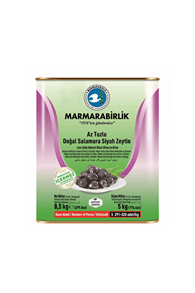 MarmaraBirlik Az Tuzlu Salamura Siyah Zeytin Small/291-320 Kalibre 5 kg Teneke