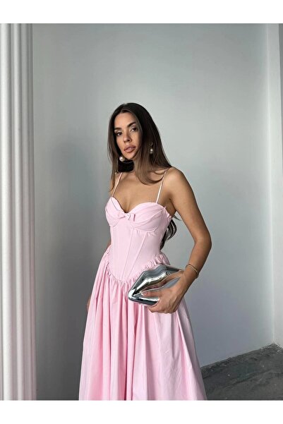 Diemmood Γυναικείο φόρεμα μίντι από ύφασμα ποπλίνα με κορδέλα και τιράντες