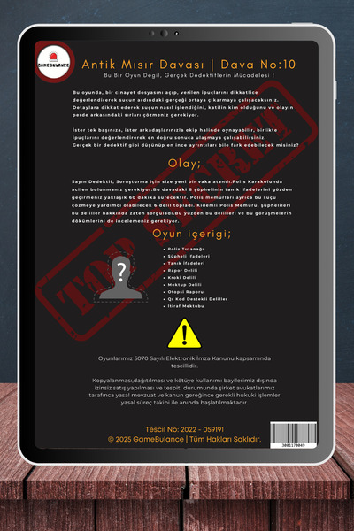 GameBulance Ancient Egyptian Case - Detective Game - Crime Solving and Finding Killer Game - Detective Box Game