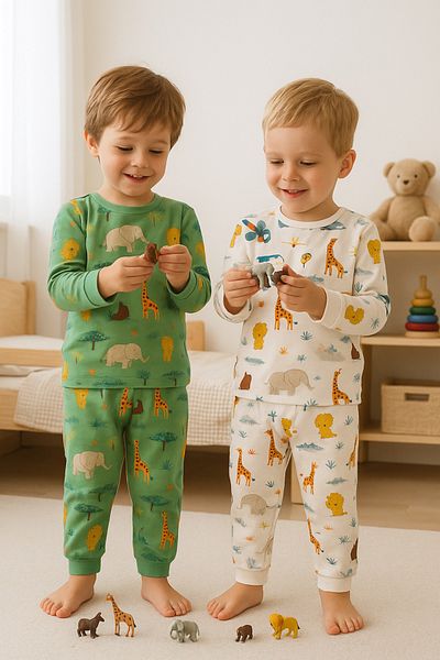 Beniizle Animals Patterned 2-Piece Boys' Pajama Set