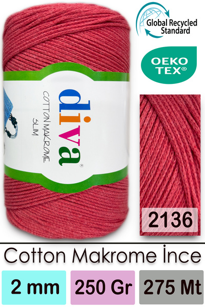Diva İplik Diva Cotton Macrame Thin 2136 Άνθος Ρόδι