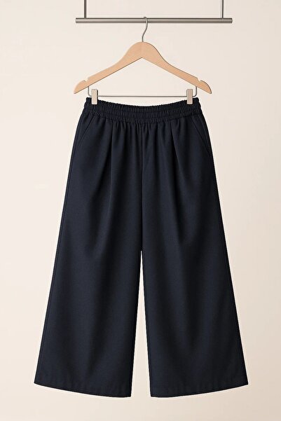 Angel&Co. Girls Clothing Girl's Navy Blue Pleated Loose Trousers and Checkered Navy Blue Shirt Set