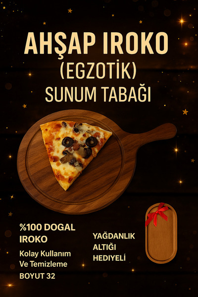 AHŞAP IROKO EGZOTIK SAPLI SUNUM TABAĞI