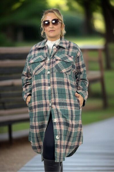 yagmurberen Front Buttoned Belt Detail Woodcutter Fabric Large Size Tunic Jacket