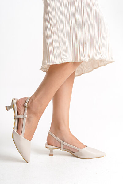 Bak Store Beige Skin Matte Pointed Toe Buckle 3 cm Heeled Shoes