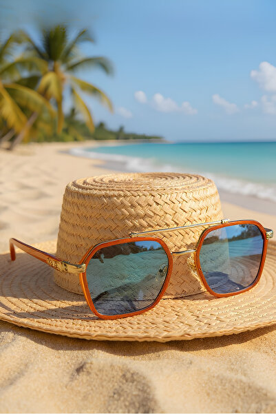 Chunky Frame Ecs Unisex Blue Glass Orange Frame Sunglasses