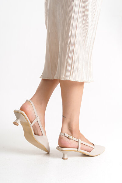 Bak Store Beige Skin Matte Pointed Toe Buckle 3 cm Heeled Shoes