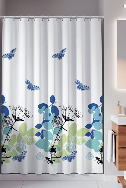 Tropikhome Kelebek Desen Banyo Perdesi-180x200 cm Duş Perdesi 180x200 Dijital...