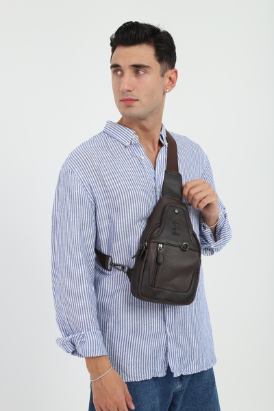 Brown Crossbody Bag - Multi Compartment Strap Shoulder Bag with Magnet