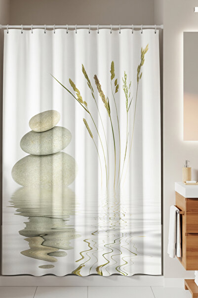 Tropikhome Banyo Duş Perdesi Taş Desen Dijital Baskılı Banyo Perdesi 180 X 20...