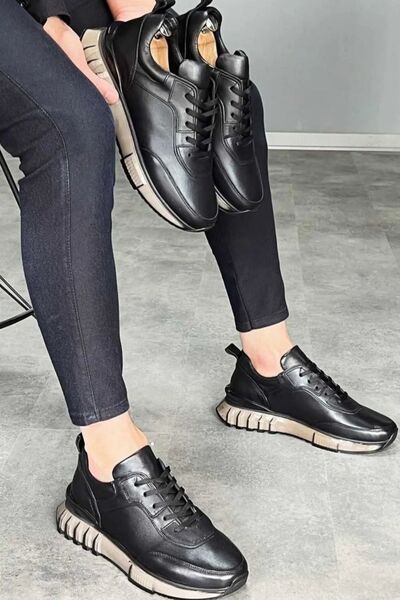 Paulo 10000 Siyah Cilt Hakiki Deri Erkek Sneakers