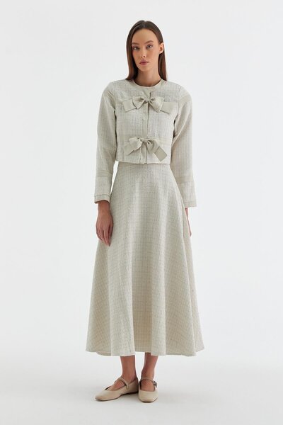MARKALİSTE Bow Detailed Tweed Suit Ecru
