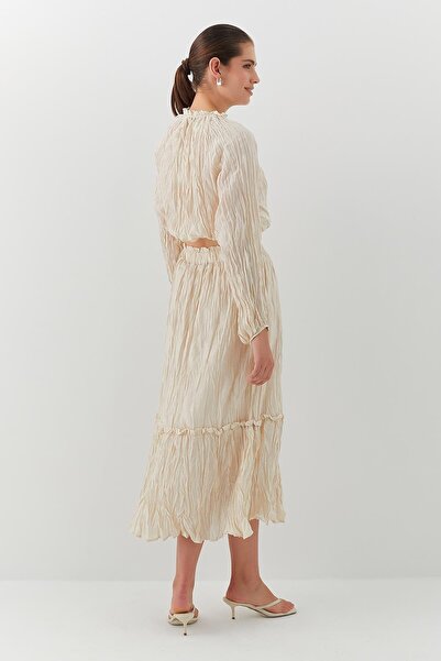 MARKALİSTE Kraş Textured Skirt Suit Beige