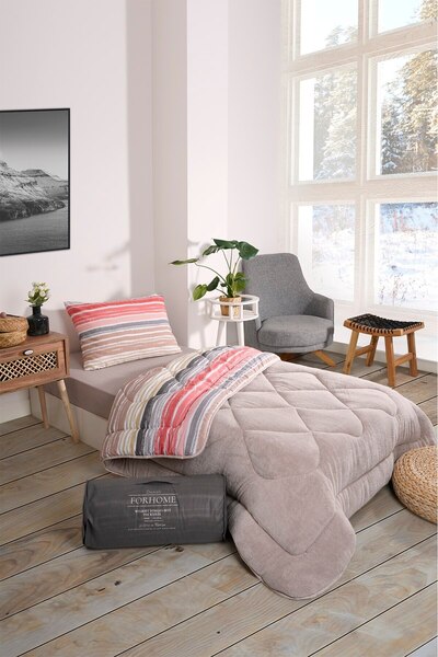 Sudemhome Single Double Sided Luxury Welsoft Elite Quilt Soft Fleece Quilt and Pillow Case Tasel Beige