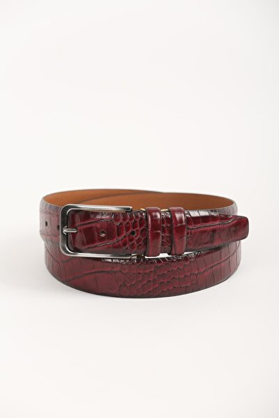 KASVA DERİ حزام جلد التمساح باللون الأحمر الداكن 100% جلد طبيعي أصلي 3.5 سم