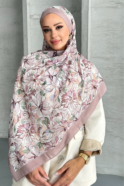 Stella Eşarp Μαλακό βαμβακερό σάλι Lotus Flower Pattern Mink Color