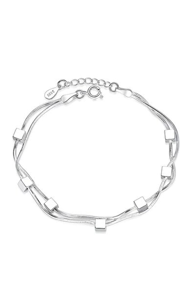 KUMİ 925 Ayar Kare Figürlü Kadın Gümüş Bileklik Sevgiliye Hediye