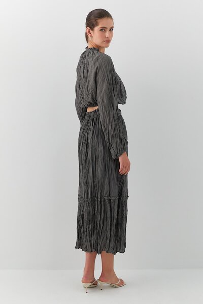 MARKALİSTE Kraş Textured Skirt Suit Anthracite