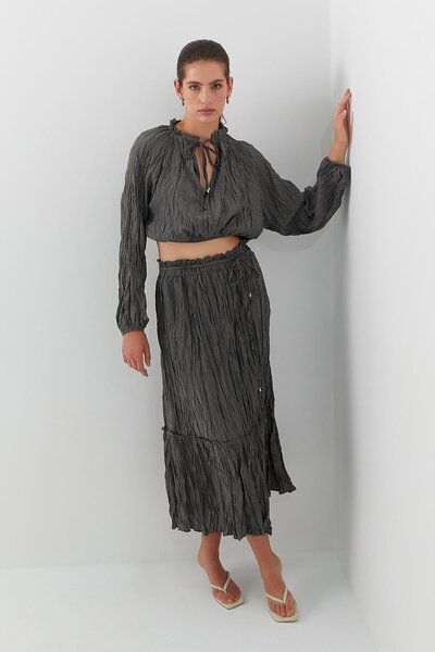MARKALİSTE Kraş Textured Skirt Suit Anthracite