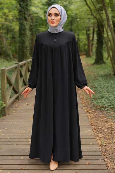 Neva Style Μαύρο Hijab Ferace με φερμουάρ 45285S
