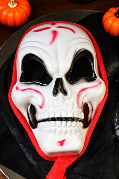 BeySüS Cadılar Bayramı Halloween Maske İskelet Tüllü Kırmızı Beyaz