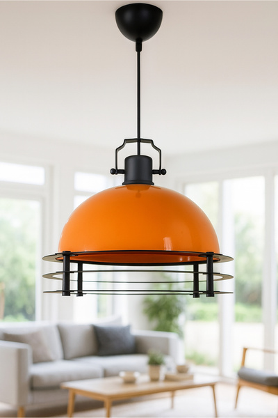 HOMİNG Sven Turuncu Metal Kafesli Sarkıt Restoran Kafe Antre Mutfak Salon Ayd...