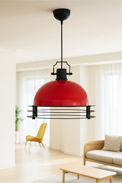 HOMİNG Sven Kırmızı Metal Kafesli Sarkıt Restoran Kafe Antre Mutfak Salon Ayd...