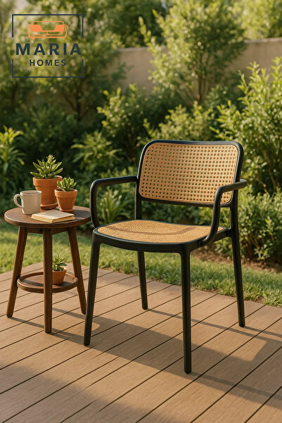 MARIA HOMES Rattan-Style Armchair with Black Frame