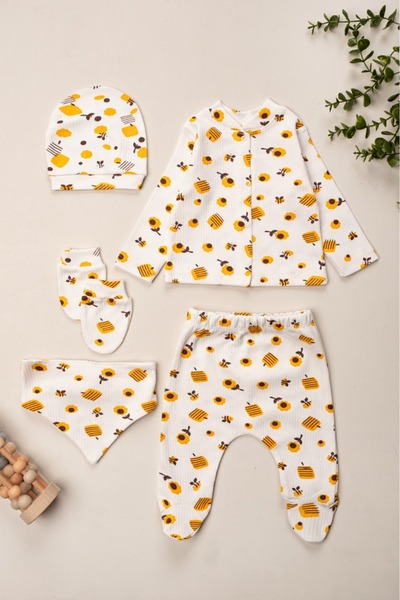 ENİA BABY Newborn Baby Patterned 5 Piece Hospital Discharge Set Baby Girl Baby Boy Newborn