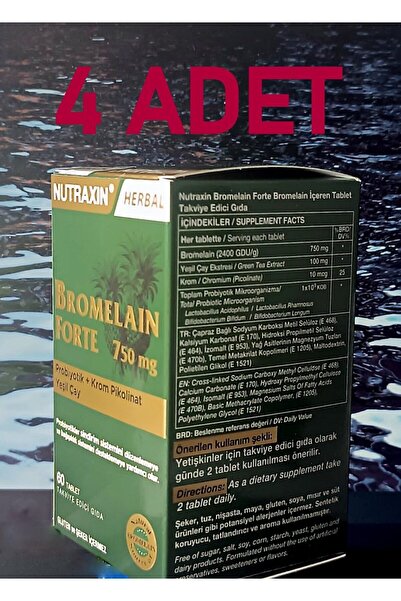 Nutraxin Bromelain Forte 750 mg 60 Tablet 4 LÜ PAKET
