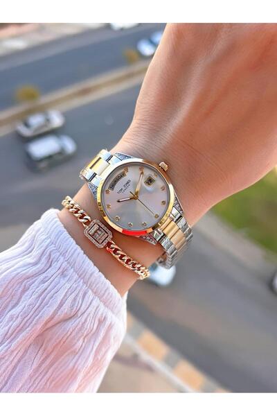 Tom Jones ساعة يد نسائية بسوار فولاذي مقاوم للماء 3 Atm - غير قابلة للارتداء ...