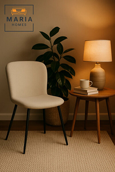 MARIA HOMES كرسي طعام مبطن باللون الكريمي مع أرجل معدنية