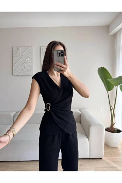 Butik Beyza مجموعة سراويل بلوزة بإبزيم