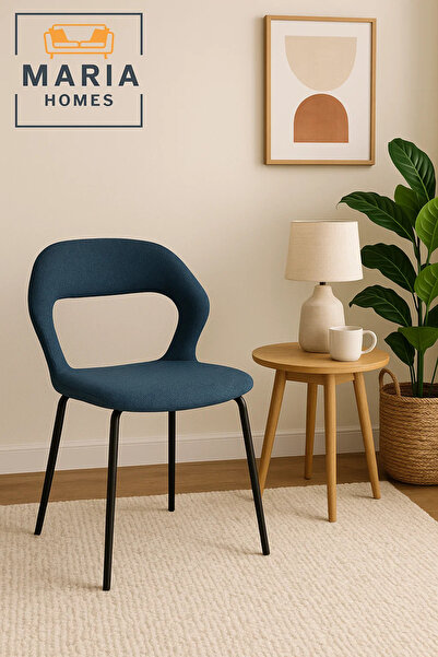 MARIA HOMES Modern Upholstered Dining Chair with Curved Back – Blue