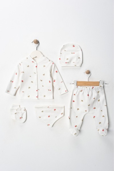 ENİA BABY Newborn Baby Patterned 5 Piece Hospital Discharge Set Baby Girl Baby Boy Newborn