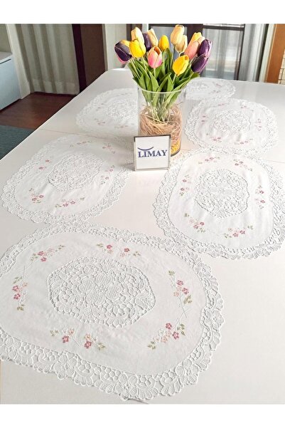 LİMAY 6-Piece American Service - Large Size - Lace Embroidery Looking 1stClas...