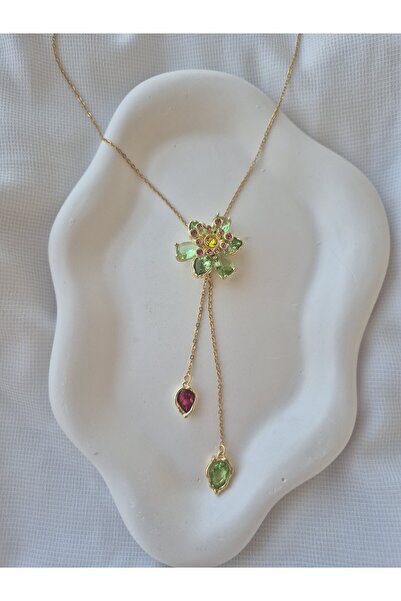 Panelya Eternal Koleksiyonu Asansör Kolye Tasarımlı Paslanmaz Çelik Kolye Yeşil Çiçek Y veya Normal Kolye