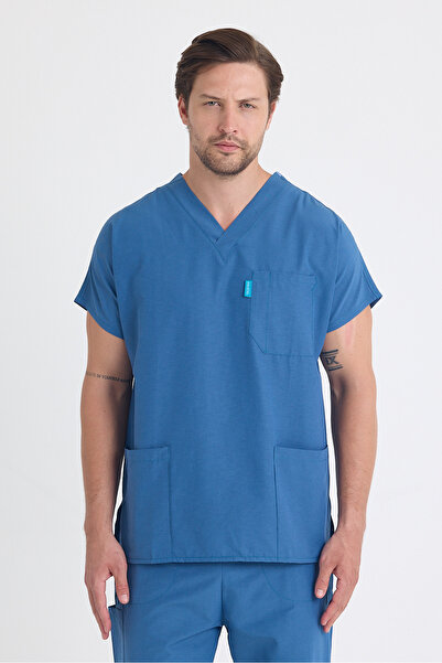 KARGA ÜNİFORMA Costum albastru petrol, unisex, cu mâneci liliac, pentru asistentă medicală și medic, uniformă pentru spital