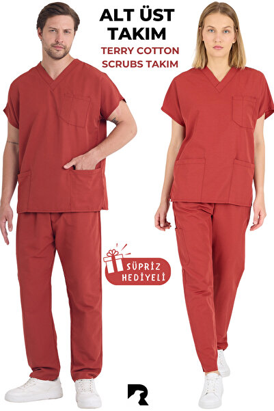 KARGA ÜNİFORMA Costum de culoare cărămidă, unisex, cu mâneci liliac, pentru a...