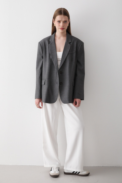JASTE Women's Anthracite Button Detailed Oversize Blazer Jacket