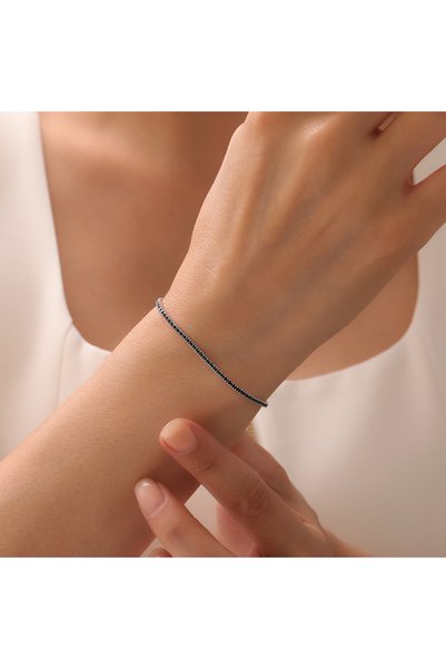 Rachel Silver 925 Ayar Gümüş 1,50 mm Siyah Zirkonyum Taşlı Suyolu Bileklik