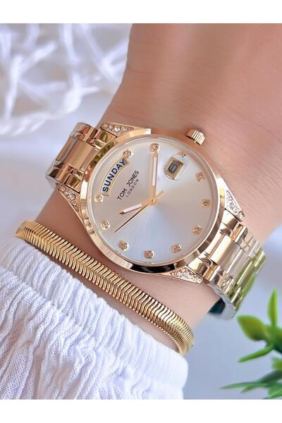 Tom Jones Blkt2.212 ساعة يد نسائية بسوار فولاذي مقاوم للماء بطول 30 متر