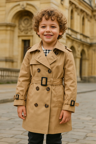 HC Kids Wear Boy's Beige Trench Coat Raincoat with Cotton Lining
