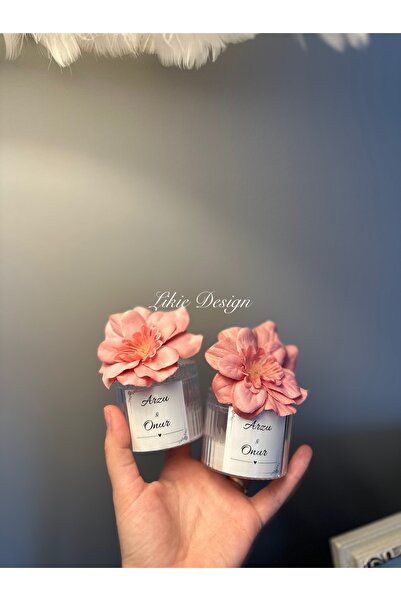 Likie Design Damla Yıldız Kişiye Özel Pembe Şekerlik Kutulu Mum Söz Nişan Nik...