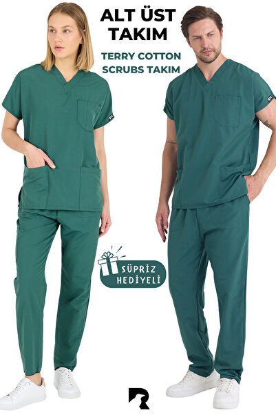 KARGA ÜNİFORMA بدلة مستشفى خضراء للجنسين بأكمام الخفاش للممرضات والأطباء، زي ...