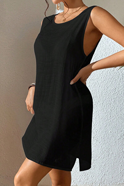 içgiyimist Black Deep Back Cutout Mini Beach Dress Im-7101