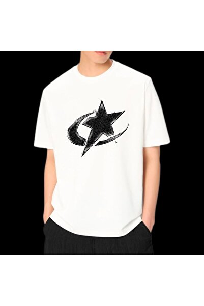 Elvino Crtz Printed Oversize Γυναικεία/Ανδρική Unisex λευκή μπλούζα με λαιμόκοψη