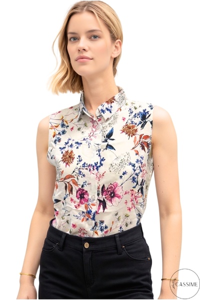 Cassime Women's Purple Floral Bat Short Sleeve Summer Button up Shirt